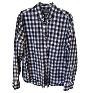 Button Down Shirt Men's Large BONOBOS Slim Fit 100% Cotton Blue White Plaid EUC